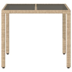 Table de jardin dessus en verre beige 90x90x75cm résine tressée 