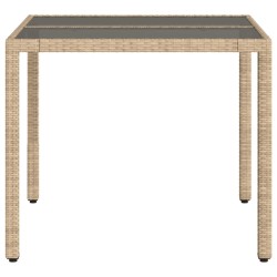 Table de jardin dessus en verre beige 90x90x75cm résine tressée 