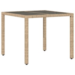 Table de jardin dessus en verre beige 90x90x75cm résine tressée 