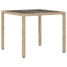 Table de jardin dessus en verre beige 90x90x75cm résine tressée 