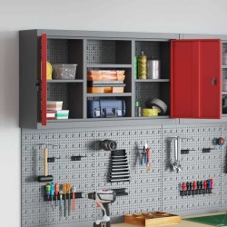 Armoire à outils murale avec tableau perforé Rouge 100x20x55 cm Acier 