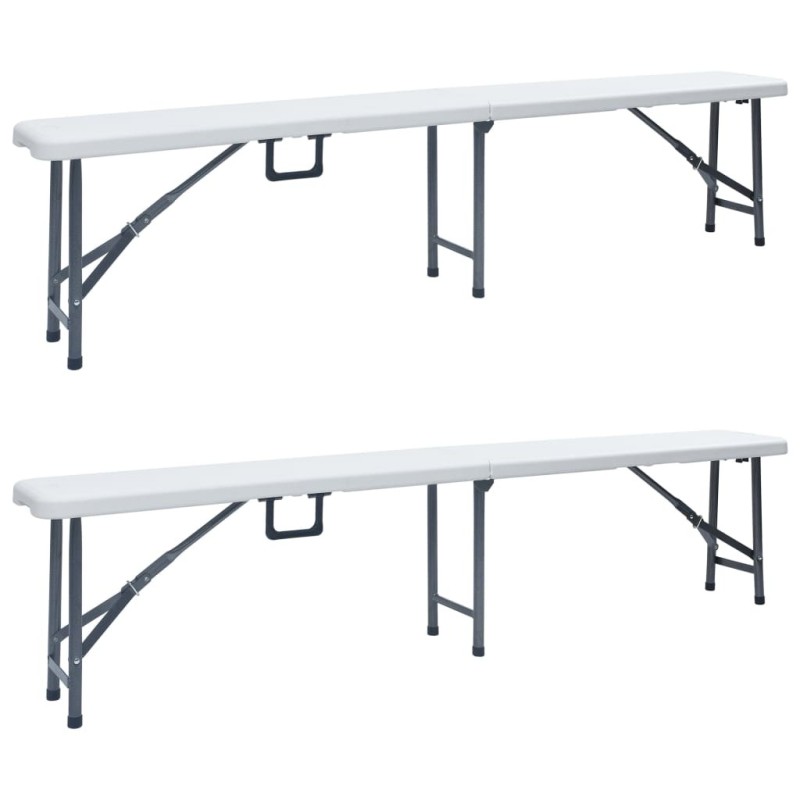 Bancs de jardin pliables lot de 2 180 cm PEHD Blanc Bancs de jardin pliables lot de 2 180 cm PEHD Blanc