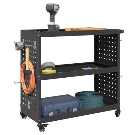 Chariot à outils avec étagère avec roue avec stockage Noir 75 x 35 x 73 cm Métal 