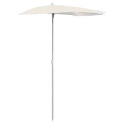 Demi-parasol de jardin avec mât 180x90 cm sable 