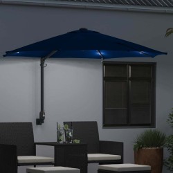 Parasol mural avec LEDs bleus 248 cm 