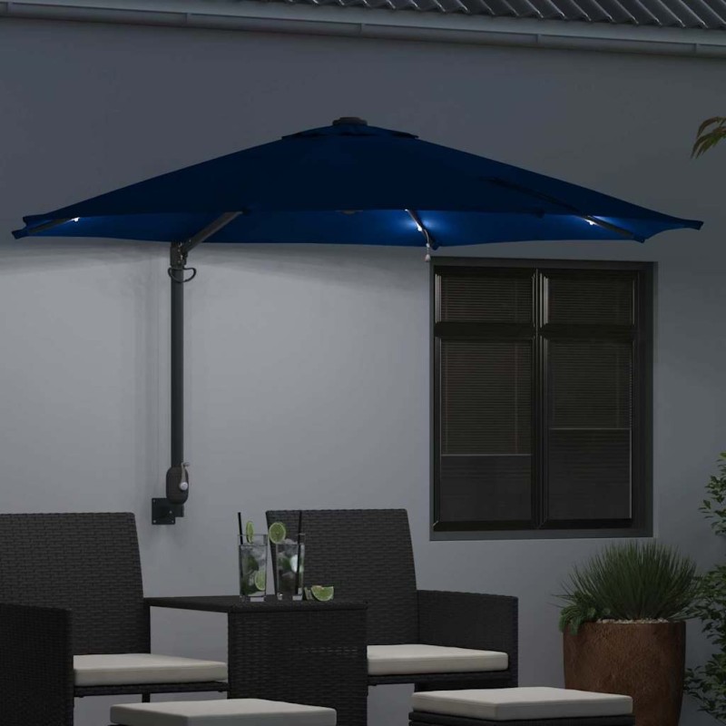 Parasol mural avec LEDs bleus 248 cm 