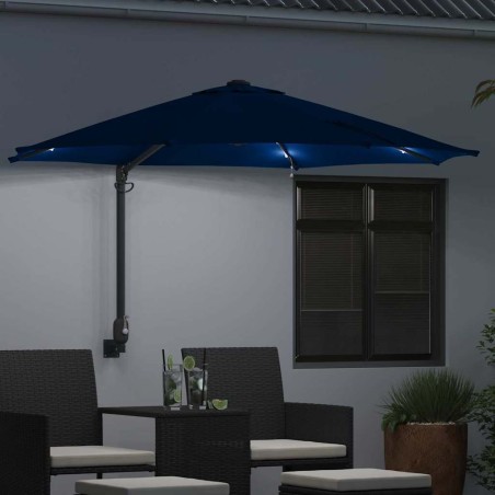 Parasol mural avec LEDs bleus 248 cm 