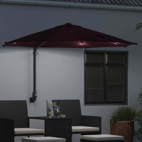 Parasol mural avec LEDs bordeaux, 248 cm 