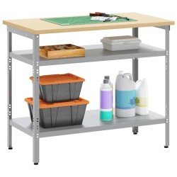 Table de travail - Gris, 100x55x85 cm, fabriquée en acier et en bois d'ingénierie 