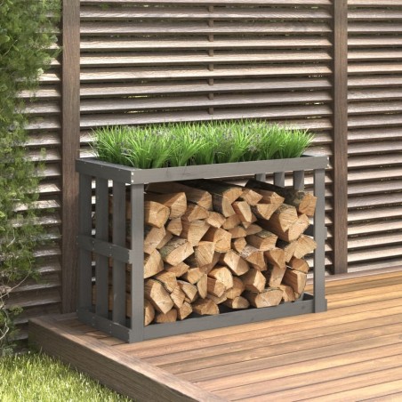 Porte-bûches d’extérieur Gris 108x52x74 cm Bois massif de pin 