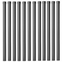 Poteaux de clôture 12 pcs Gris 90 cm Acier peint par poudre 