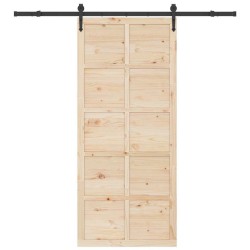 Porte coulissante Marron 90 x 208 cm Bois massif en pin 