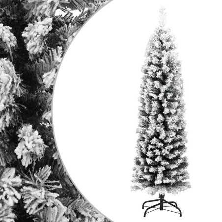 Sapin de Noël artificiel mince flocon de neige vert 150 cm PVC 