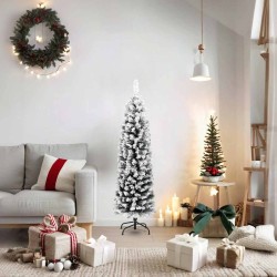 Sapin de Noël artificiel mince flocon de neige vert 150 cm PVC 