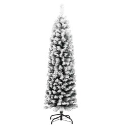 Sapin de Noël artificiel mince flocon de neige vert 150 cm PVC 
