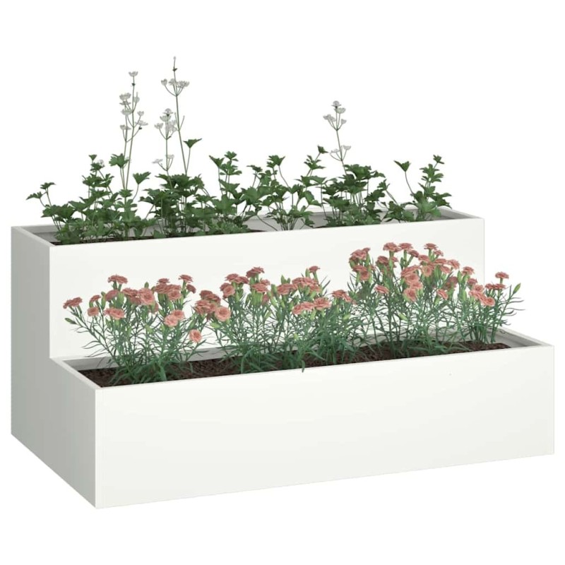 Pot de jardin 2 niveaux 100x60x45 cm Acier blanc 