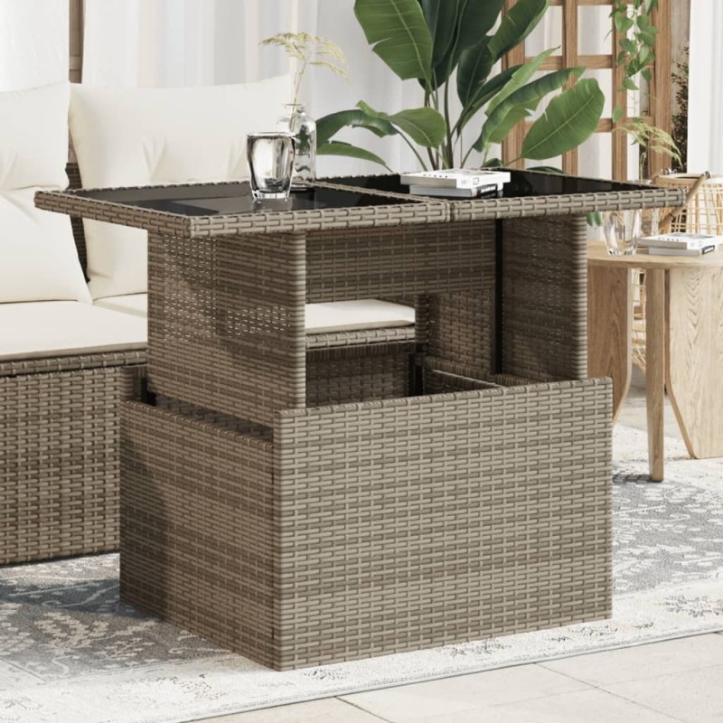 Table de jardin dessus en verre gris 100x55x73cm résine tressée 