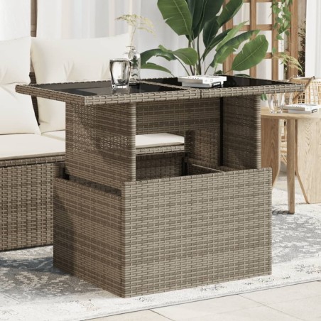 Table de jardin dessus en verre gris 100x55x73cm résine tressée 