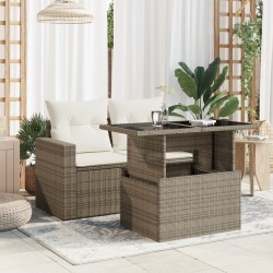 Table de jardin dessus en verre gris 100x55x73cm résine tressée 