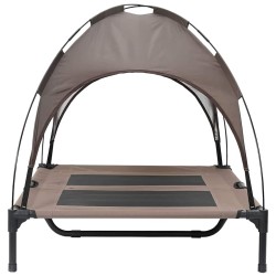 Lit pour chien surélevé avec auvent amovible Marron L Acier 