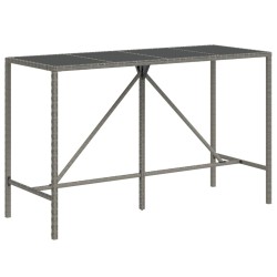 Table de bar et dessus en verre gris 180x70x110 cm poly rotin 