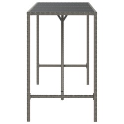 Table de bar et dessus en verre gris 180x70x110 cm poly rotin 