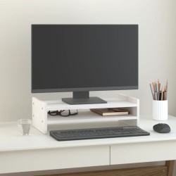 Support de moniteur Blanc 50x27x15 cm Bois de pin solide 