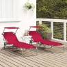Chaises longues pliantes 2 pcs avec auvent rouge en tissu Oxford 600D 