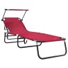 Chaises longues pliantes 2 pcs avec auvent rouge en tissu Oxford 600D 