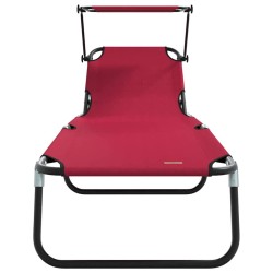 Chaises longues pliantes 2 pcs avec auvent rouge en tissu Oxford 600D 