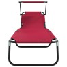 Chaises longues pliantes 2 pcs avec auvent rouge en tissu Oxford 600D 