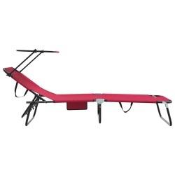 Chaises longues pliantes 2 pcs avec auvent rouge en tissu Oxford 600D 