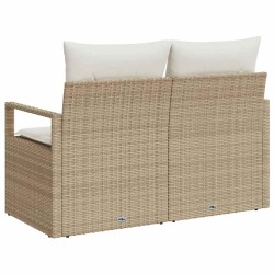 Sofa de jardin 2 places avec rangement et coussins en poly rotin beige 