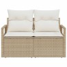 Sofa de jardin 2 places avec rangement et coussins en poly rotin beige 