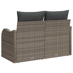 Canapé de jardin 2 places avec rangement et coussins en poly rotin gris 