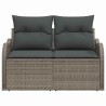 Canapé de jardin 2 places avec rangement et coussins en poly rotin gris 