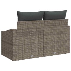 Canapé de jardin 2 places avec rangement et coussins en poly rotin gris 