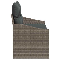 Canapé de jardin 2 places avec rangement et coussins en poly rotin gris 