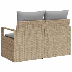 Canapé de jardin 2 places avec rangement et coussins en poly rattan beige 