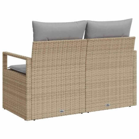 Canapé de jardin 2 places avec rangement et coussins en poly rattan beige 