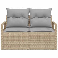 Canapé de jardin 2 places avec rangement et coussins en poly rattan beige 