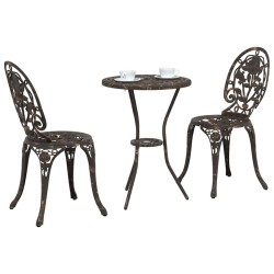 Set de Bistro de Jardin 3 Pièces en Aluminium Couleur Bronze 