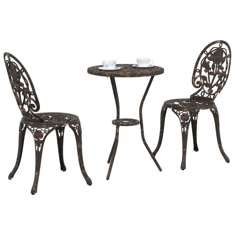 Set de Bistro de Jardin 3 Pièces en Aluminium Couleur Bronze 