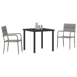 Ensemble de jardin de 3 pièces en poly rattan gris 