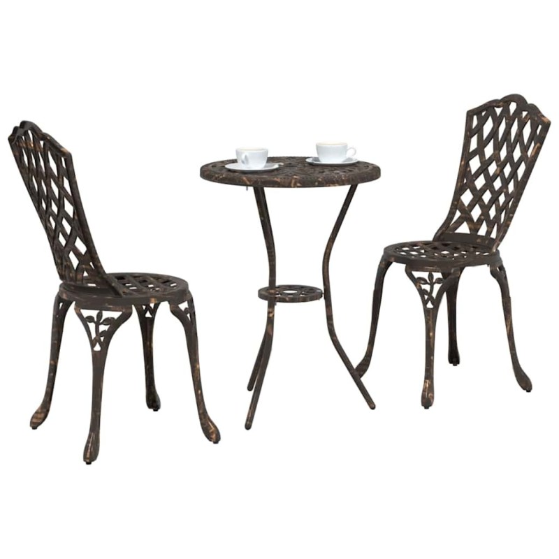 Set de Bistro de Jardin 3 Pièces en Aluminium Bronze 