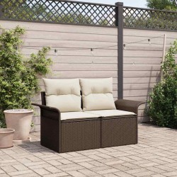 Canapé de jardin 2 places avec rangement et coussins en Rattan Marron 