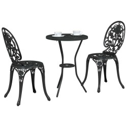 Set de Bistro de Jardin 3 Pièces en Aluminium Couleur Noir 