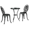 Set de Bistro de Jardin 3 Pièces en Aluminium Couleur Noir 