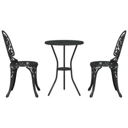 Set de Bistro de Jardin 3 Pièces en Aluminium Couleur Noir 
