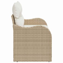 Canapé de jardin 2 places avec rangement et coussins en poly rattan beige 
